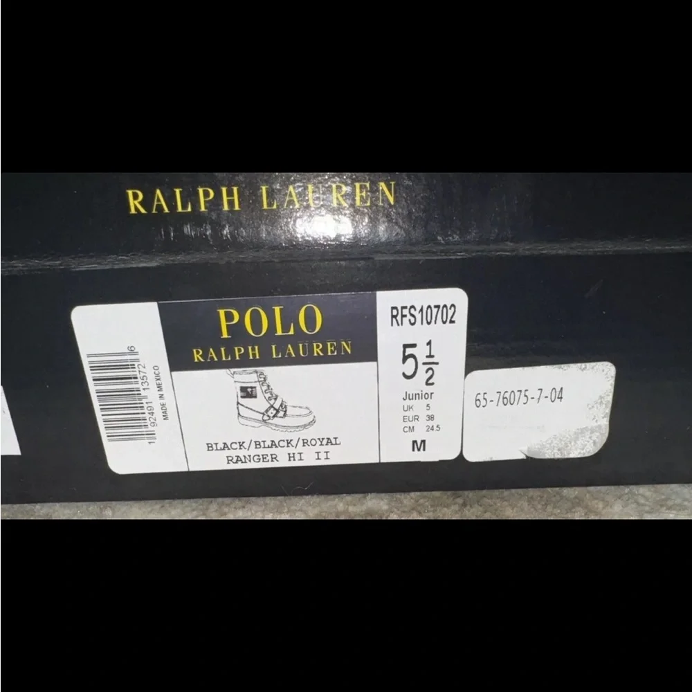 Polo Ralph Lauren RANGER HIGH II Black Leather Blue Upper Boys Size 5.5M